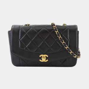 Pre Owned Chanel Diana Black Leather Shoulder Bag