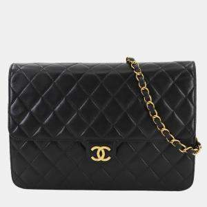 Pre Owned Chanel Square Flap Black Leather Shoulder Bag