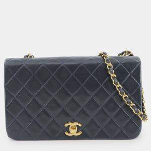 Pre Owned Chanel Full Flap Turnlock Blue Leather Shoulder Bag