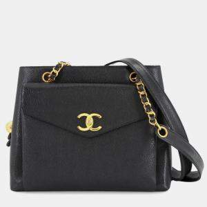 Pre Owned Chanel Front Pocket CC Black Leather Shoulder Bag