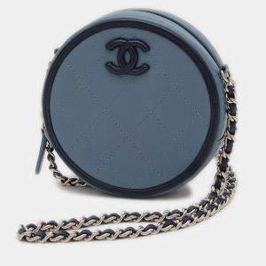 Pre Owned Chanel Round CC Blue Leather Shoulder Bag