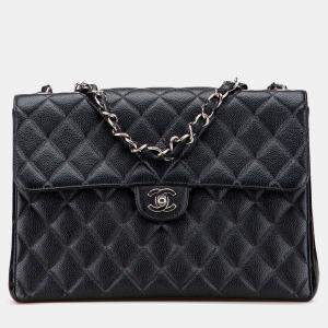 Pre Owned Chanel Black Jumbo Classic Caviar Single Flap