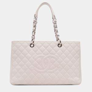Pre Owned Chanel White Caviar Grand Shopping Tote XL