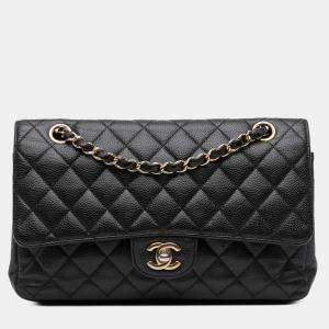 Pre Owned Chanel Black Medium Classic Caviar Double Flap