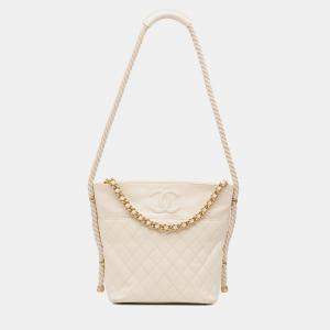 Pre Owned Chanel White Crumpled Calfskin En Vogue Rope Satchel