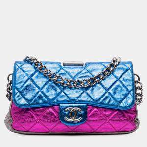 Pre Owned Chanel Multicolor Multicolor Metallic Quilted Calfskin Modern Chain Flap Frame Bag