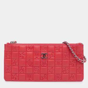 Pre Owned Chanel Pink Lambskin Precious Symbols Pochette