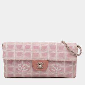 Pre Owned Chanel Pink New Travel Line Nylon East West Flap