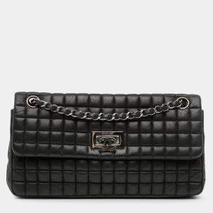 Pre Owned Chanel Black Chocolate Bar Iridescent Calfskin Bubble Flap
