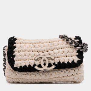 Pre Owned Chanel White Neoprene Fancy Crochet Flap