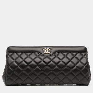 مملوكة مسبقًا Chanel Black CC Quilted Lambskin Frame Clutch