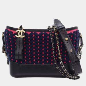 Pre Owned Chanel Navy Blue Small Knit and Calfskin Gabrielle Hobo