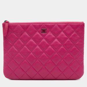 مملوكة مسبقًا Chanel Pink Small Quilted Caviar O Case Clutch