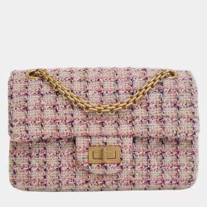 Pre Owned Chanel Pink Mini Reissue 2.55 Tweed Single Flap 224