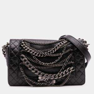 Pre Owned Chanel Black Medium Calfskin Enchained Boy Flap