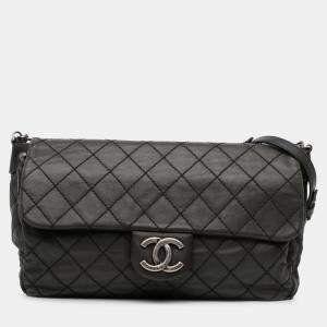 Pre Owned Chanel Grey Large Quilted Iridescent Calfskin Coco Daily Flap