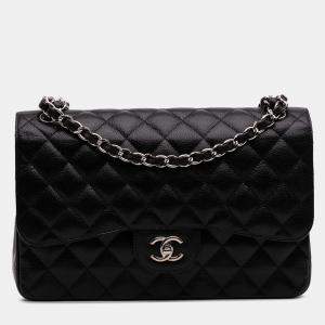 Pre Owned Chanel Black Jumbo Classic Caviar Double Flap