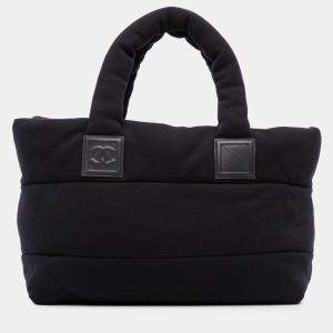 Pre Owned Chanel Navy Blue Medium Jersey Lambskin Reversible Coco Cocoon Tote
