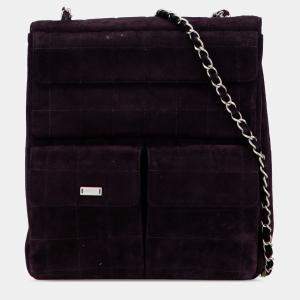 Pre Owned Chanel Purple Chocolate Bar Reissue Suede Multipocket Chain Flap