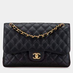 Pre Owned Chanel Black Jumbo Classic Caviar Double Flap