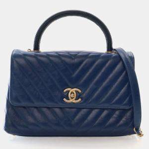 Pre Owned Chanel Medium Lizard Crinkled Calfskin Coco Handle Bag
