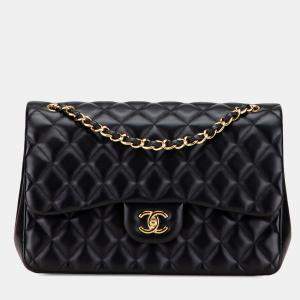 Pre Owned Chanel Black Jumbo Classic Lambskin Double Flap