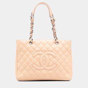 Pre Owned Chanel Beige Caviar Grand Shopping Tote