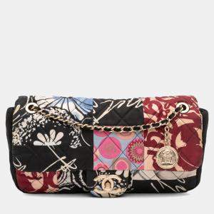 Pre Owned Chanel Multicolor Medium Printed Nylon and Jersey Patchwork Single Flap