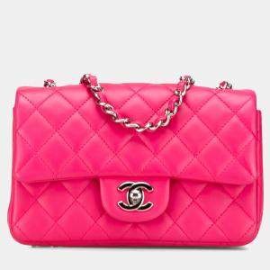 Pre Owned Chanel Pink Mini Rectangular Classic Lambskin Single Flap