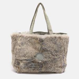 Pre Owned Chanel Beige/Blue Rabbit Fur CC Tote