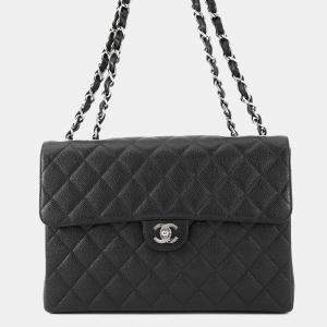 Pre Owned Chanel Jumbo  Size 30 Matelasse Chain shoulder Bag Black Caviar Leather Bag