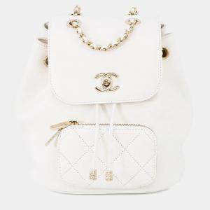 Pre Owned Chanel Matelasse White Caviar Leather Backpack 