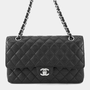 Pre Owned Chanel Matelasse Chain shoulder Bag Black Caviar Leather Size 25