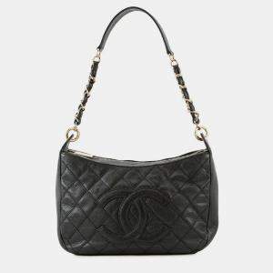 Pre Owned Chanel Cc Logo One Shoulder Bag Black Caviar Leather
