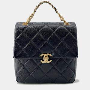 Pre Owned Chanel Matelasse Chain Backpack Black Caviar Leather