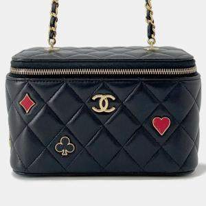 Pre Owned Chanel Chain shoulder Bag Vanity Case Black Lambskin