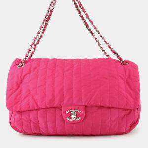 Pre Owned Chanel Mademoiselle Pink Nylon Leather Chain Shoulder Bag 