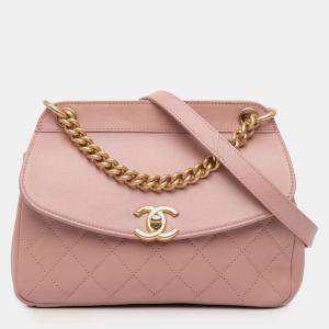 Pre Owned Chanel Pink Quilted Lambskin Curved Flap