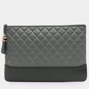 Pre Owned Chanel Grey Large Aged Calfskin Gabrielle O Case Clutch