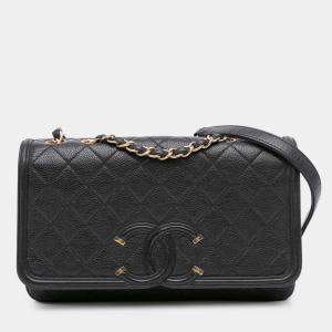 Pre Owned Chanel Black Medium Caviar CC Filigree Flap