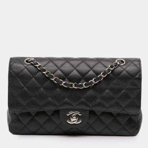 Pre Owned Chanel Black Medium Classic Caviar Double Flap