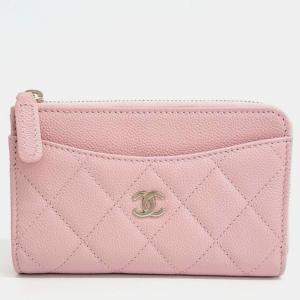 Pre Owned Chanel Pink Leather Caviar Card Holder