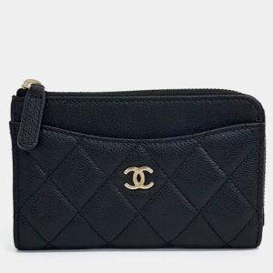 Pre Owned Chanel Black Leather Caviar Card Holder