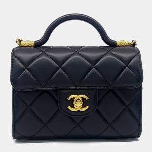 Pre Owned Chanel Black Leather top handle chain crossbody bag