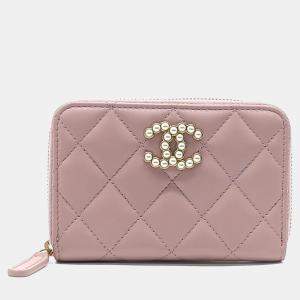 Pre Owned Chanel Pink Leather Card Holder