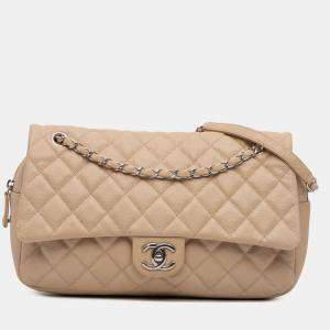 Pre Owned Chanel Brown Jumbo Quilted Caviar Easy Flap