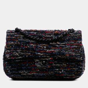 Pre Owned Chanel Blue Medium Classic Tweed Double Flap