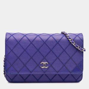Pre Owned Chanel Blue CC Quilted Calfskin Fancy Wallet On Chain