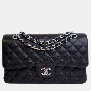 Pre Owned Chanel Black Medium Classic Caviar Double Flap