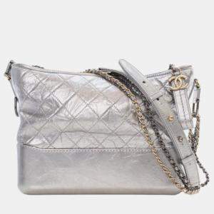 Pre Owned Chanel Silver Medium Metallic Aged Calfskin Gabrielle Crossbody